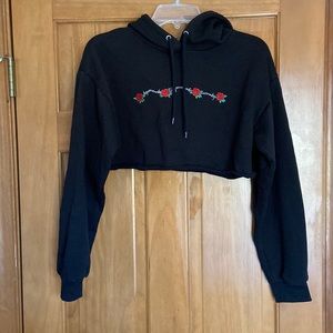 Forever 21 Black Cropped Hooded Sweatshirt